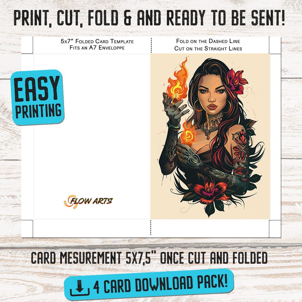 Dark Flames Gothic Greeting Card Set - Digital Download